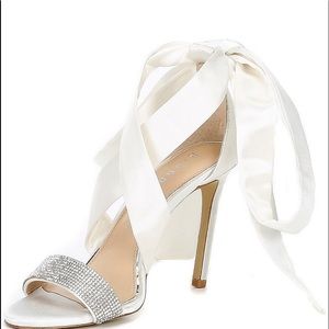 Bridal Collection Sonnalie Rhinestone Embellished Satin Ankle Wrap Dress Sandals